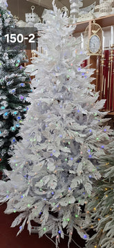 Brad artificial de Crăciun alb cu efect de zăpadă și lumini LED multicolore, disponibil în 4 mărimi